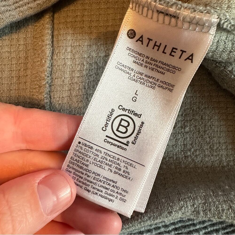 Athleta Coaster Luxe Waffle Hoodie Long Sleeve Sweatshirt in Seafoam Green Sz L - Picture 10 of 14